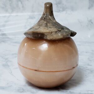 Vintage Gorgeous Peach Round Real Stone trinket treasure Box Sculpture